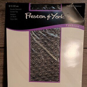Preston & York Control Top Pantyhose Double Diamond Jet Black Size Medium New